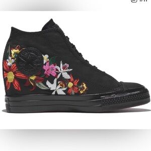 Patbo X Converse All Star Hidden Wedge Floral High Tops Black Canvas Size 6